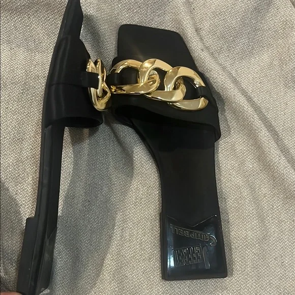 Jeffrey Campbell Black and Gold Sandals with Elegant Design size 10 square heel - Picture 2 of 8